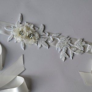 Floral Beaded Bridal Ribbon Belt